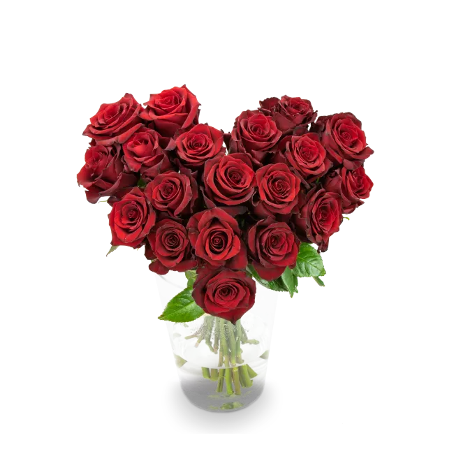 Kytice rudých růží ve tvaru srdce